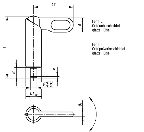 Norelem 03099-081220 SPERRRIEGEL FORM E, D=12, D1=20 GLATTE HÜLSE - Norelem 03099 Sperrriegel