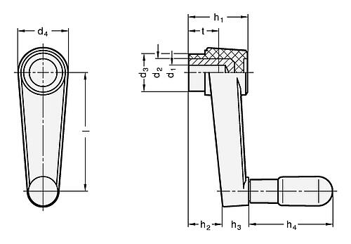 Ganter 570.2-100-B12 ELESA HANDKURBEL - GN 570-2 Handkurbeln - Kunststoff-Skizze