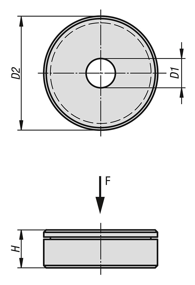 Norelem 07415-10 SPANNKRAFTVERSTÄRKER, D1=10, D2=30, H=8, STAHL BRÜNIERT - NLM 07415 Axiallager zur Spannkraftverstaerkung - Massblatt