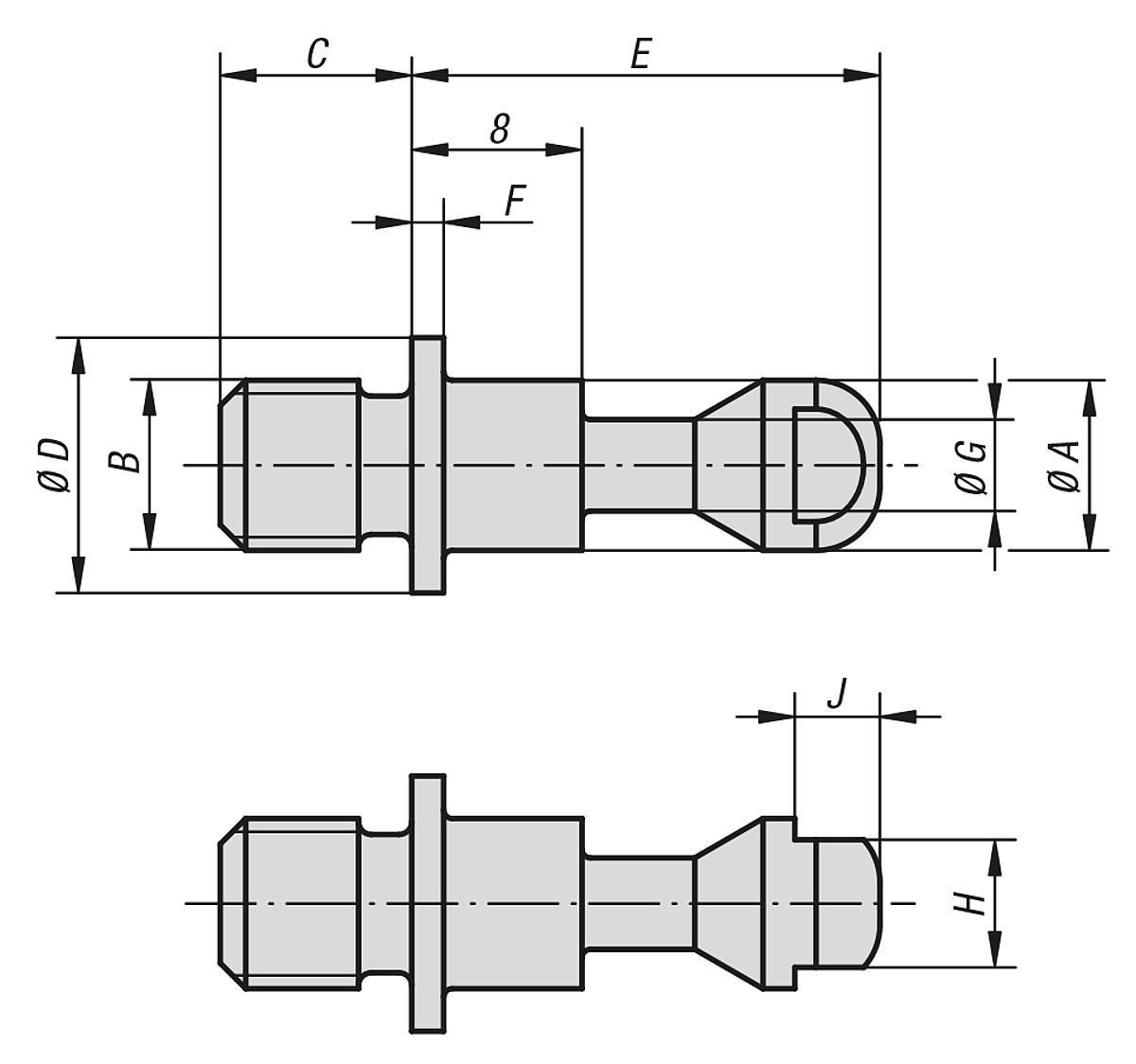 Norelem 04400-105060 SPANNSCHRAUBE B=M5, C=6, AUFNAHMEGEWINDE M5 - NLM 04400 Spannschrauben - Massblatt