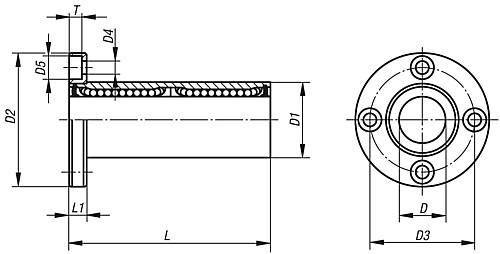 Norelem 21520-1202 LINEARKUGELLAGER D=12, MIT FLANSCH, DOPPELLAGER - Norelem 21520 Linearkugellager mit Flansch - Doppellager