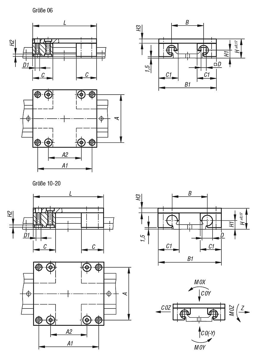 Norelem 21240-0600100 FÜHRUNGSWAGEN DRY LIN® W, - DryLin W Fuehrungswagen  - Massblatt