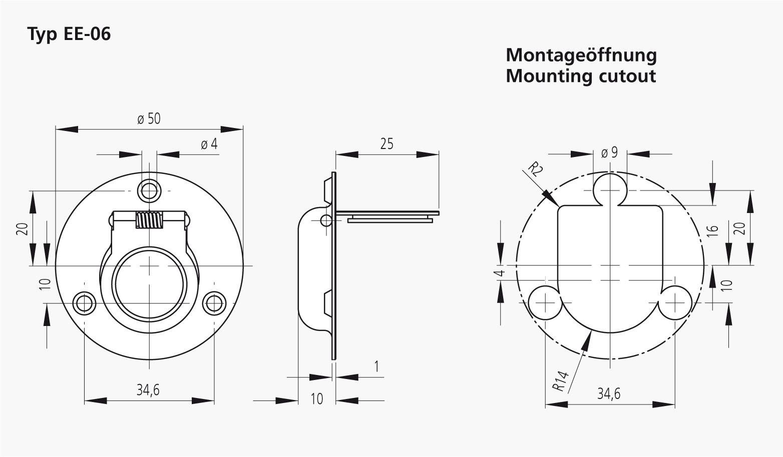 Leschhorn EE-05-060-39 Edelstahlklappgriff mit Rückstellfeder, hochglanz elektropoliert - LE EE-06 - Technische Zeichnung