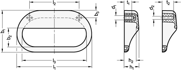 Ganter 130.3-108-B4,5-SG  Griffleisten, Kunststoff, Länge l1: 108, Bohrung d2: B 4,5, Farbe: SG - schwarzgrau, RAL 7021, matt - GN 130-3 Griffleisten - Kunststoff - Massblatt