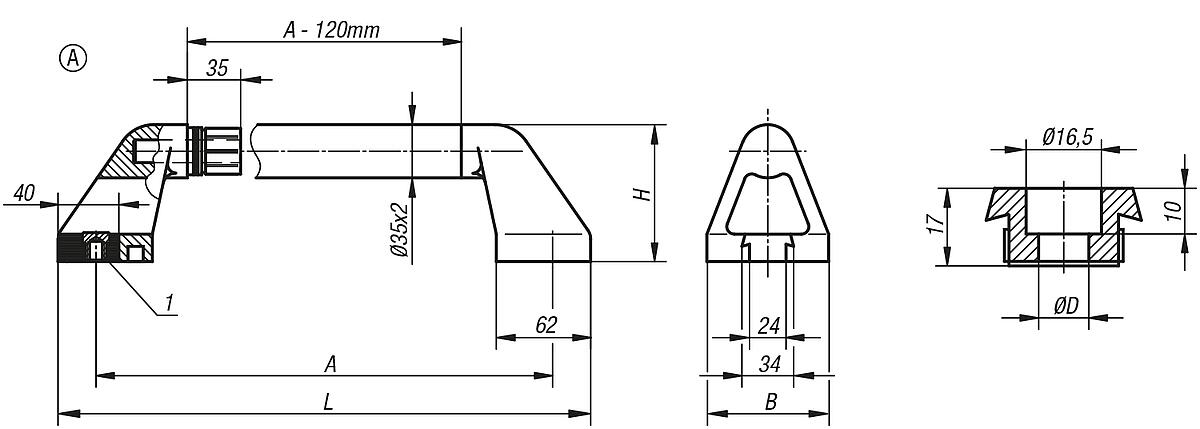Kipp K0226.500101 ROHRGRIFF FORM A, A=500, - K0226-A Rohrgriffe - Form A - Massblatt