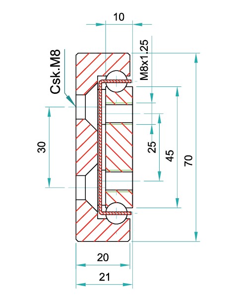 Leschhorn HPL 7021-050-ST Linearführungen mit innenliegendem Verfahrweg, inkl. 1x Wagen, bis 450kg, Mat. Stahl, verzinkt - LE HPL 7021 Linearfuehrungen bis 450kg - Profil 70x21