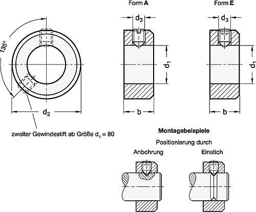 Leschhorn 705-18-B Stellring DIN 705, mit Gewindeloch ohne Stift, - GN 705 Stellringe - Stahl brueniert-Skizze