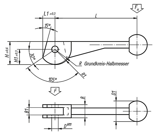 Norelem 04310-08 EXZENTERHEBEL DOPPELT  D=8H11, - Norelem 04310 Exzenterhebel doppelt