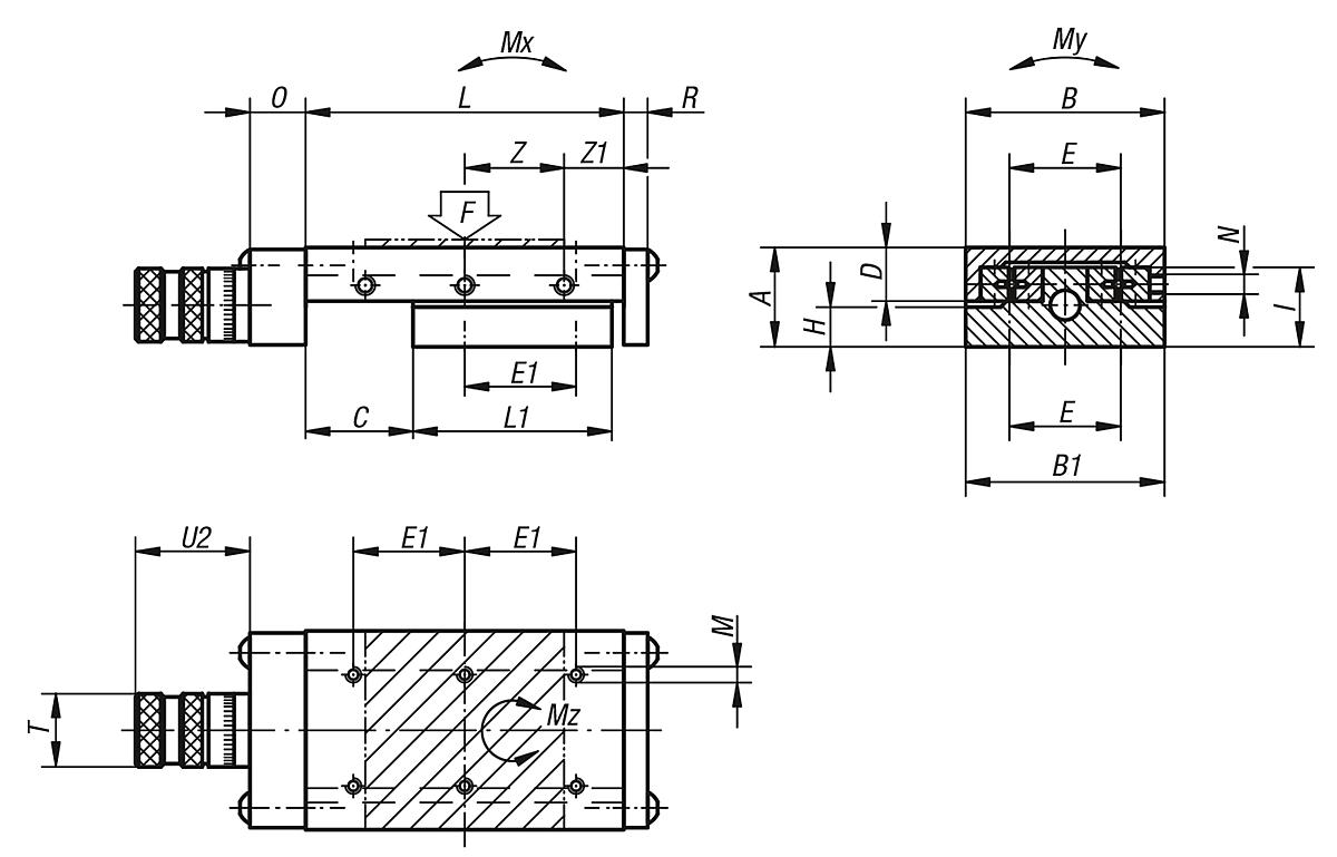 Norelem 21040-060075 PRÄZISIONS SCHLITTENFÜHRUNG, ROLLENGELAGERT, B=60, L=75 - NLM 21040 Praezisions Schlittenfuehrungen  rollengelagert mit Mikrometerspindel - Massblatt