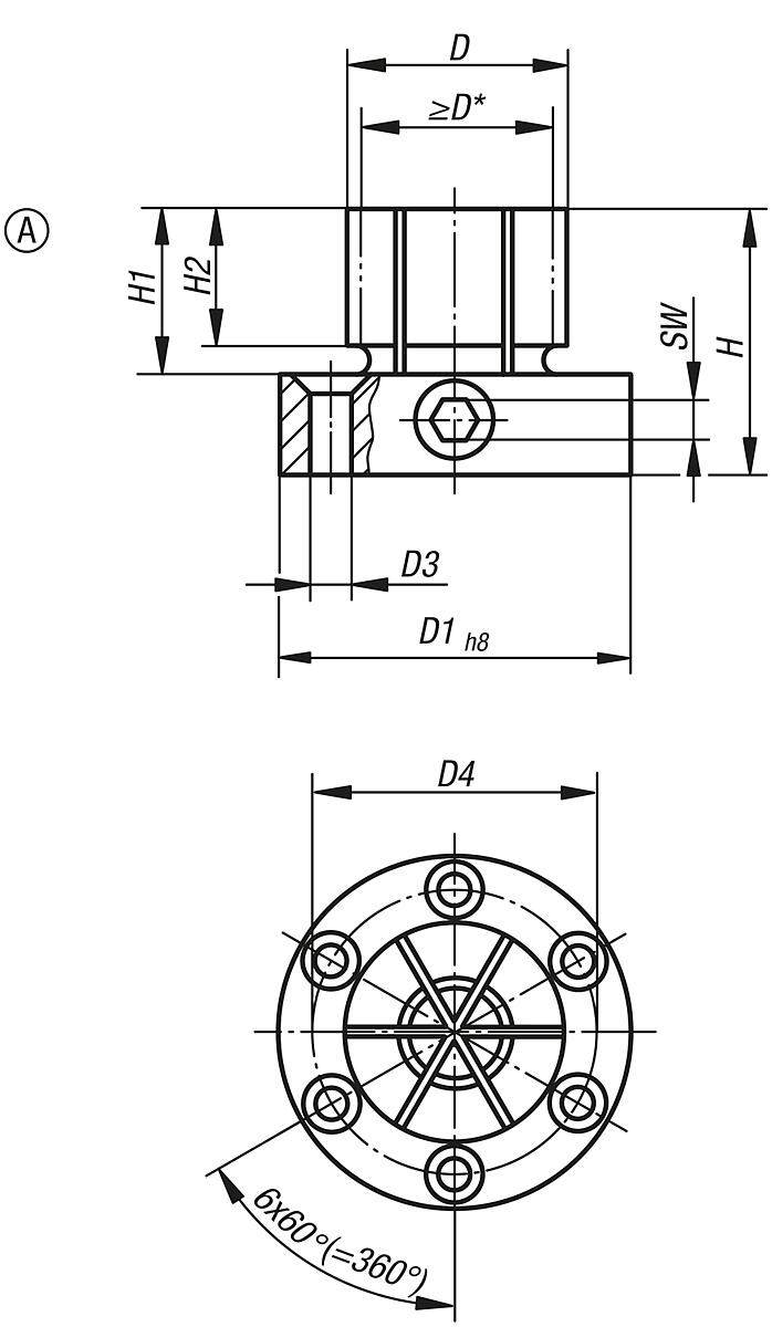 Kipp K0643.118029 SPANNDORN, - K0643-A Spanndorne mit seitlicher Klemmung - Form A - Massblatt