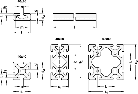 Ganter 10I-40168S-N-2-4  Aluprofile, i-Baukasten, mit allseitig offenen Nuten, Profiltyp schwer, Profilbreite s1: 40, Profilhöhe s2: 16, Nutbreite n: 8 - GN 10i Aluprofile - i-Baukasten - mit allseitig offenen Nuten - Profiltyp schwer - Massblatt