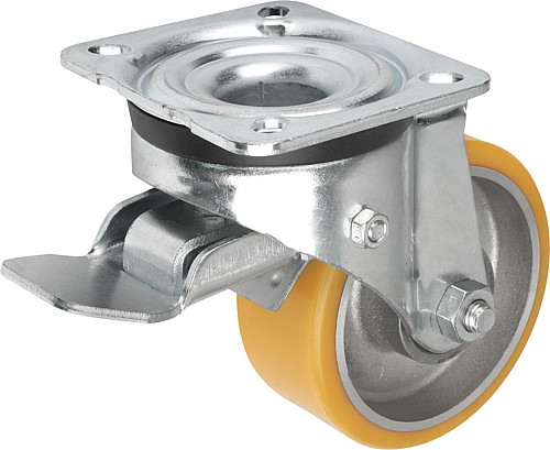 Norelem 95028-100402 LENKROLLE MIT FESTSTELLSYS STOP-TOP, POLYURETHAN, KOMP:STAHL, D=100, B=40 - Norelem 95028-LST Lenkrolle mit stop top