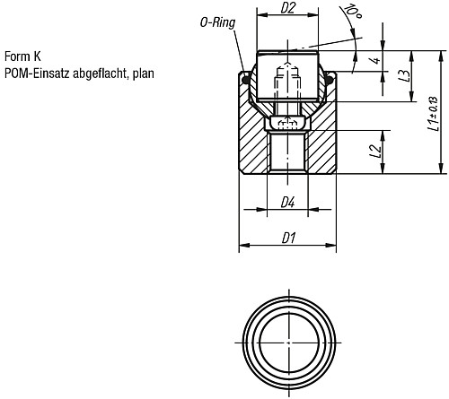 Kipp K0285.719X024 PENDELAUFLAGE FORM K MIT O RING, D1=19, L1=24 - KIPP K0285-K Pendelauflagen mit O Ring und auswechselbaren Einsaetzen - Form K