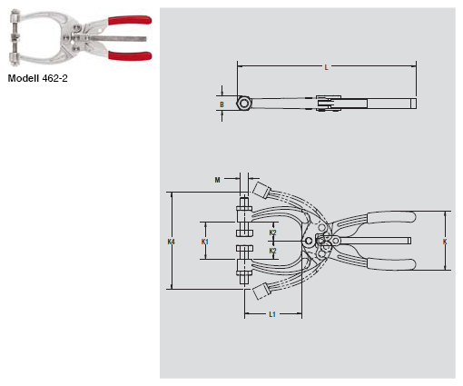 DESTACO 462 Spannzange Schnellöse Haltekraft 3200N - 5400N - 462-2 Spannzange Schnelloese - mit zwei einstellbaren Spindeln