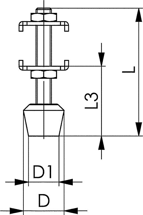 AMF 68301-1 Andrückschraube, Größe : 1, D: 11, D1: 10, L3: 9 - 18 - LE 68301 Andrueckschraube -Skizze
