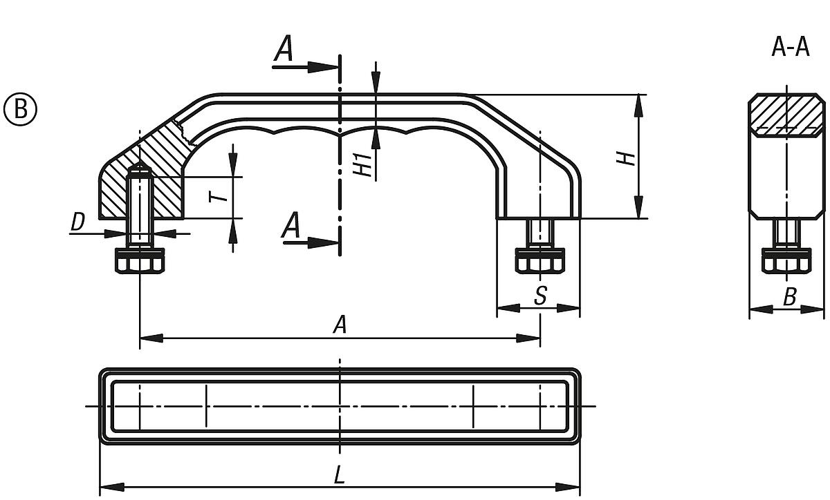 Kipp K0198.140082 BÜGELGRIFF FORM B             EDELSTAHL, A=140, M8X18 - K0198-B Buegelgriffe Edelstahl - Form B - Massblatt