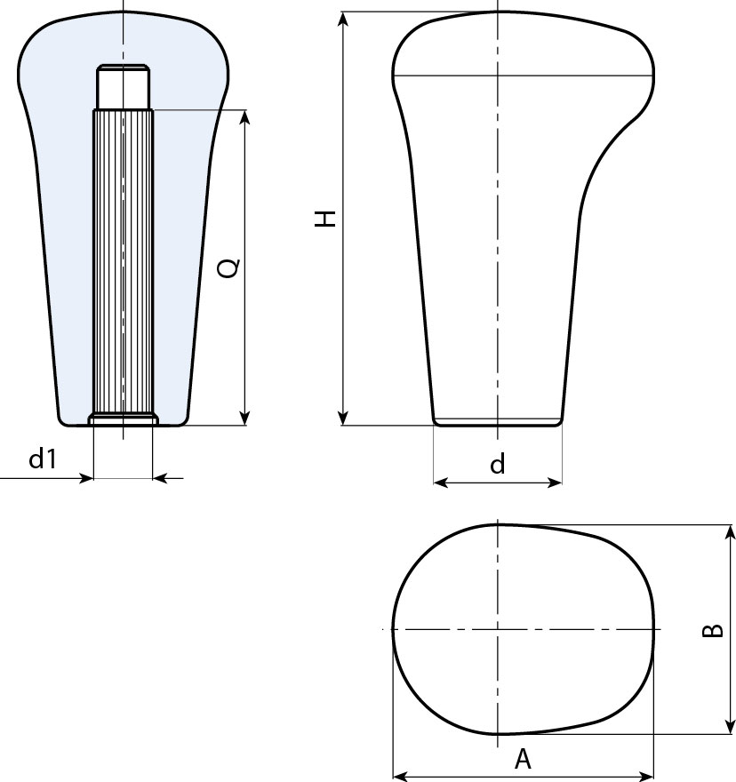 Leschhorn M128 Softlinegriffe H 80; d 26; Bohrung d1 14; Kunststoff PA, schwarz - Boteco M128 Softlinegriffe