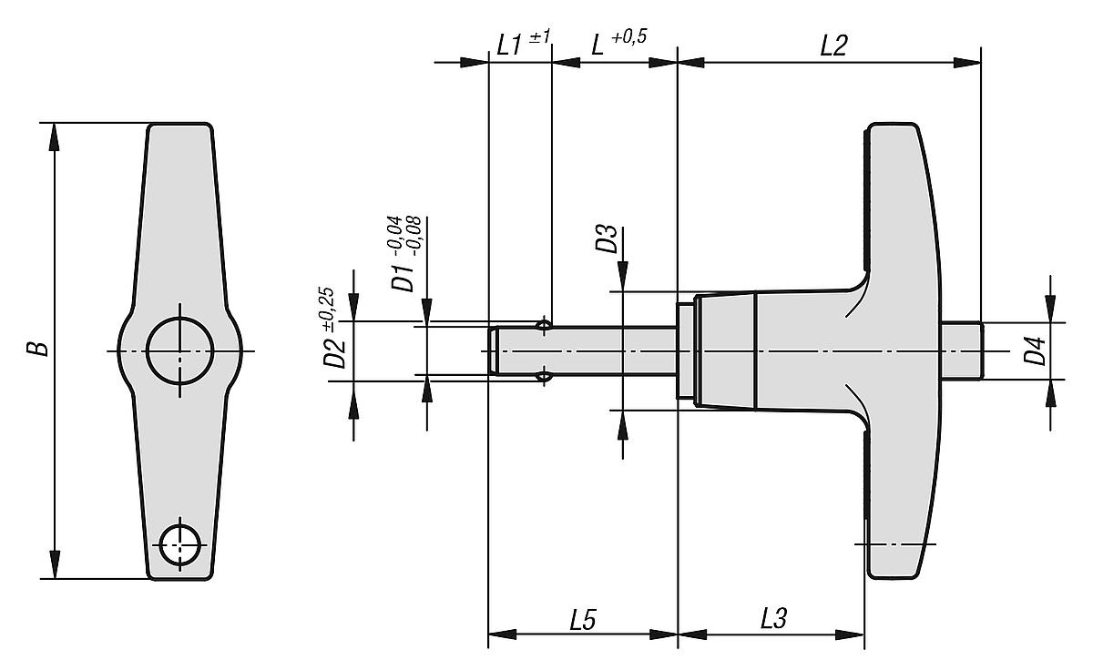Norelem 03196-25110060 KUGELSPERRBOLZEN M. T GRIFF, D1=10, L=60, SELBSTSICHERND - NLM 03196 Kugelsperrbolzen mit T Griff  selbstsichernd - Massblatt