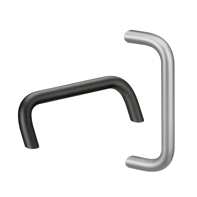 Leschhorn M1-20.S200.54 Bügelgriffe mit abgeschrägten Anschraubflächen, Rundaluminium, A 200, schwarz Feinstruktur pulverbeschichtet - LE M1 Buegelgriffe - schraegstehend