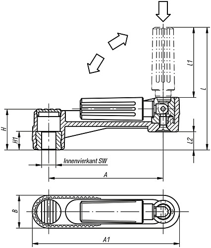 Norelem 06502-2108 NOVO.GRIP HANDKURBEL M.SICHERHEITSZYL., GRIFF, A=80, SW=8 - Norelem 06502-IV Handkurbeln mit Sicherheits Zylindergriff - mit Innenvierkant