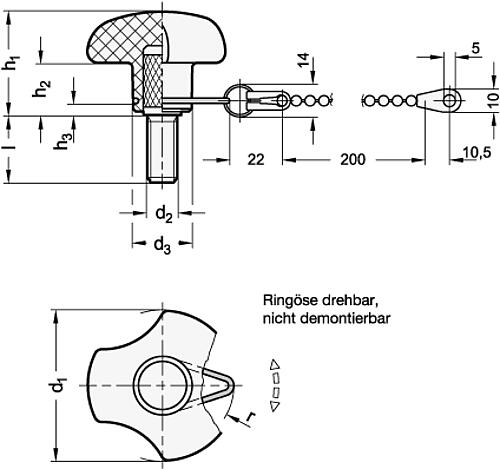 Ganter 5342.13-25-M5-16-P Dreisterngriffschrauben, mit Verliersicherung, Schraube Edelstahl - GN 5342-13 Dreisterngriffschrauben - mit Verliersicherung - Schraube Edelstahl-Abbildung