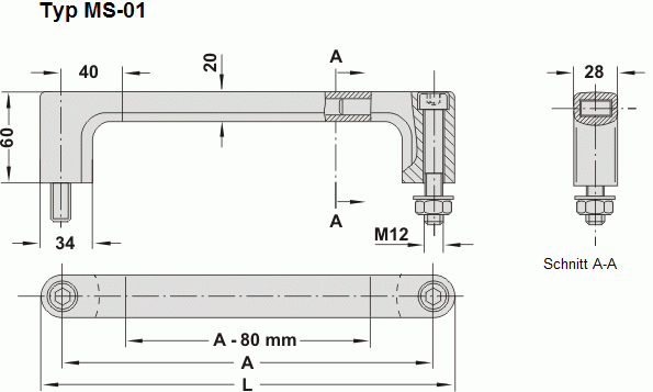 Leschhorn MS-01.200.7043   Griffe aus Einzelelementen A 200,  Schenkel schwarz / Steg grau  komplett montiert - Leschhorn MS-01 universelle Maschinen- und Apparategriffe