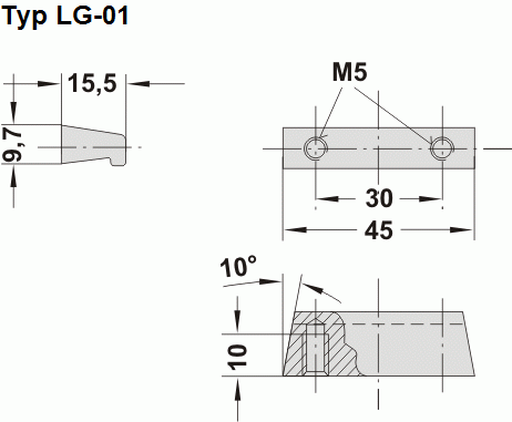Leschhorn LG-01.030.04   Aluminium Leistengriffe A 30, schwarz eloxiert - Leschhorn LG-01 Aluminium Griffleisten - Zeichnung