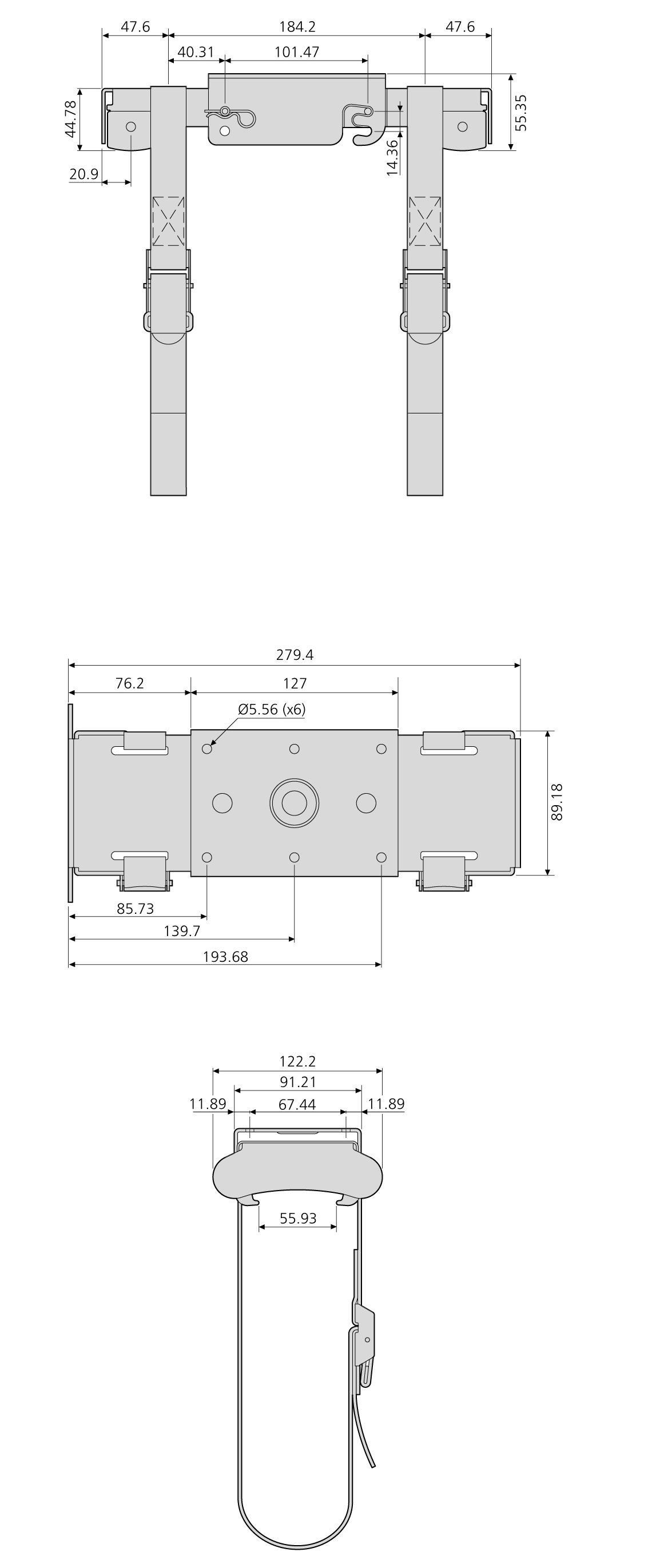Accuride EGACCE-001BK Platten für Horizontalmontage schwarz, optionale Adapterplatten für horizontale CPUs, für alle Halter verwendbar !!! Auslaufartikel !!! - EGCPUH-004 Zeichnung 3