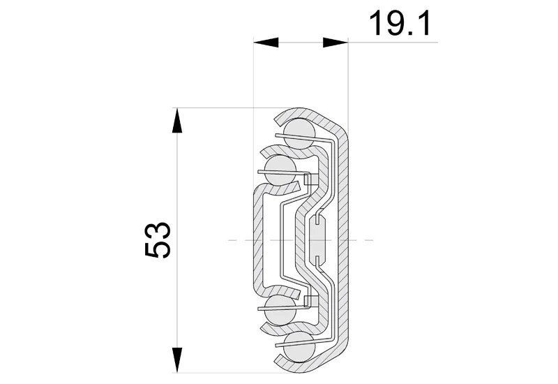 Accuride DS5334-0040EC Edelstahl Schwerlast Teleskopschienen mit Dämpfungssystem (Easy-Close) und Schnelltrennung, 100%+ Überauszug, 19,1x53,1, SL 400, TR 423,0, bis 90kg - Accuride DS5334EC Edelstahl-Teleskopschienen Daempfungssystem und Schnelltrennung - Massblatt