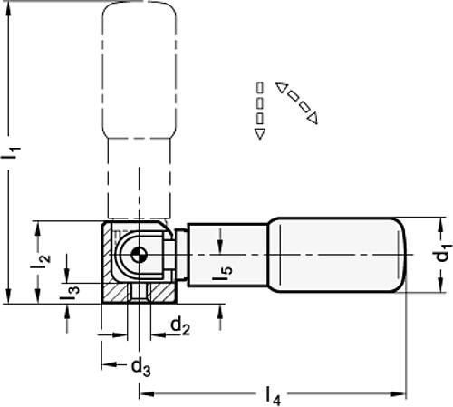 Ganter 798.8-KT-22 Sicherheits Umleggriffe, Edelstahl Umlegmechanik, selbsttätig rückschwenkend - GN 798-8 Sicherheits Umleggriffe - Edelstahl Umlegmechanik-Skizze