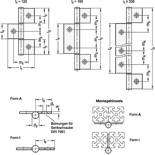 Ganter 2295-72-165-A-C-EL Scharniere, für Aluminiumprofile / Flächenelemente, dreiteilig - GN 2295 Scharniere - fuer Aluminiumprofile - Flaechenelemente - dreiteilig-Abbildung