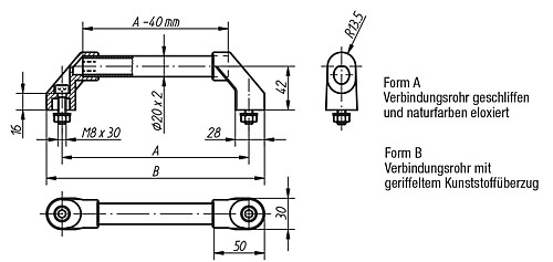Kipp K0221.4002 ROHRGRIFF FORM B, A=400, SCHWARZ GERIFFELT - KIPP K0221 Rohrgriffe