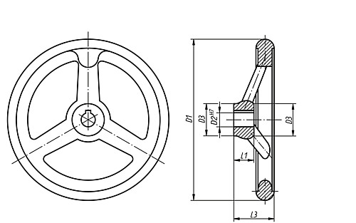 Kipp K0160.0500X34 HANDRAD DIN 950, ALU, O.GR.O.NUT, D1=500, D2=34 - KIPP K0160-OG Handraeder DIN 950 aus Aluminium - ohn
