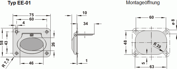 Leschhorn EE-02-R120-39   Edelstahl Klappgriffe rund A 107,  hochglanz elektropoliert - Leschhorn EE-01 Edelstahleinbaugriffe Rund
