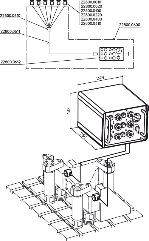 !!! EOL !!! LE70005 22800.0610 Vielfachsteckdose mit sechs PU-3-Schläuchen metallummantelt, zum Anschluss am Positioniersensor. Schlauchlänge 1500 mm. !!! AUSLAUFMODELL !!! - Ueberwachungseinheiten fuer Positioniersensoren Vielfachsteckdose mit sechs PU-3-Schlaeuchen