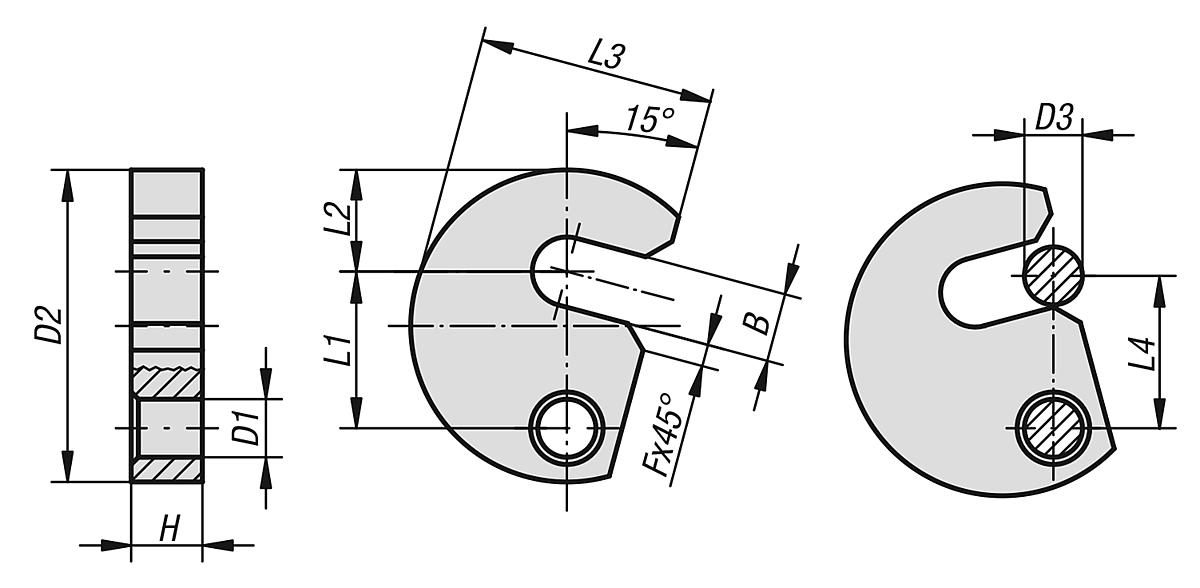 Kipp K0703.06 SCHWENKSCHEIBE DIN 6371, D3=6 - DIN 6371 Schwenkscheiben fuer Vorrichtungen - Massblatt