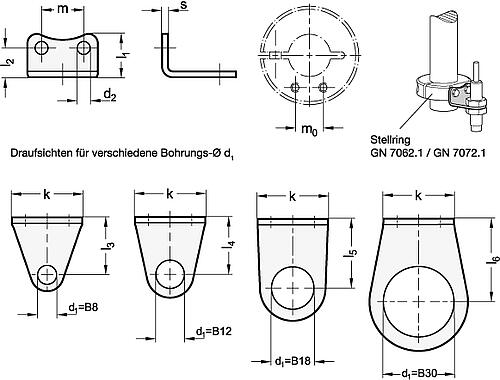 Ganter 7062.10-B12-14-L Edelstahl Sensorhalter, für Stellringe GN 7062.1 / GN 7072.1 - GN 7062-10 Edelstahl Sensorhalter - fuer Stellringe GN 7062-1 - GN 7072-1-Skizze