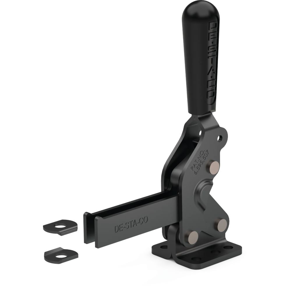 DESTACO 2007-U-LS-BLK Vertikal-Kniehebelspanner Haltekraft 4500 N, Öffnungswinkel 80° - DESTACO-2007-U-LS-BLK-Vertikal-Kniehebelspanner-U-Spannarm-Fuss-abgewinkelt-ohne-Spindel-schwarz
