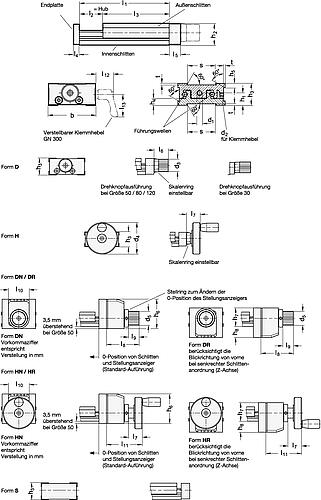 Ganter 900-120-185-25-D-1 VERSTELLSCHLITTEN MIT DREHKNOPF - GN 900 Verstellschlitten - Aluminium-Skizze