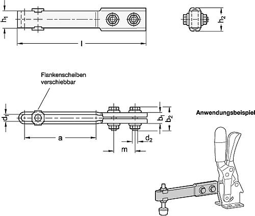 Ganter 809.1-67,5-16-ST Spannarmverlängerungen, für Schnellspanner mit massivem Spannarm - GN 809-1 Spannarmverlaengerungen - fuer Schnellspanner mit massivem Spannarm-Skizze