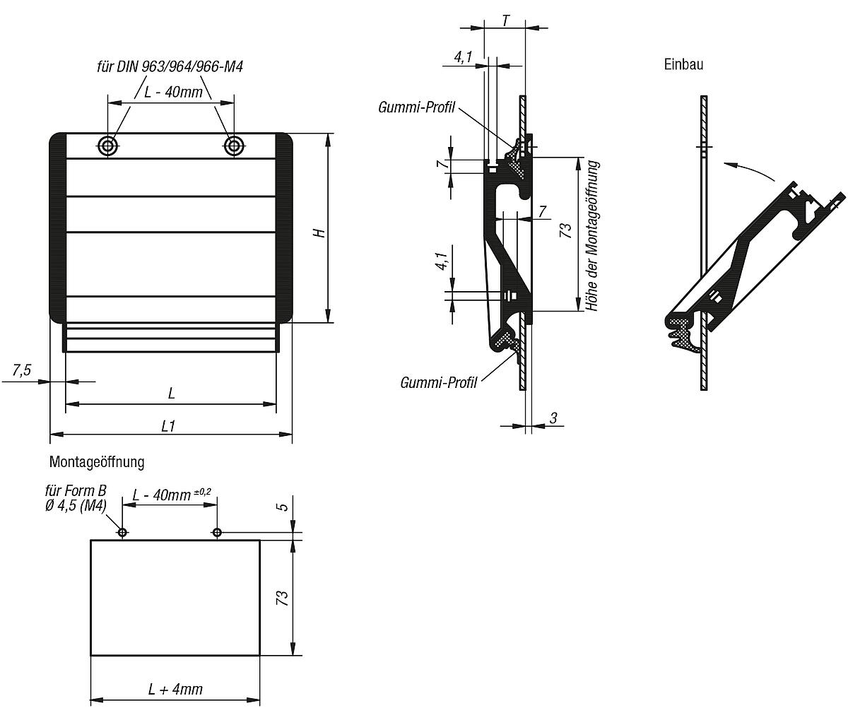 Norelem 06960-11821 SCHALENGRIFF FORM B, L=118, SCHWARZ ELOXIERT - NLM 06960-B Schalengriffe - Form B - Massblatt