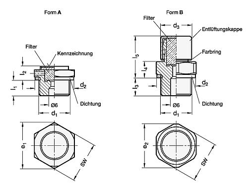 Ganter 884-G1/2-A-MS Belüftungs  / Entlüftungsfilter - GN 884 Belueftungs - Entlueftungsfilter-Skizze