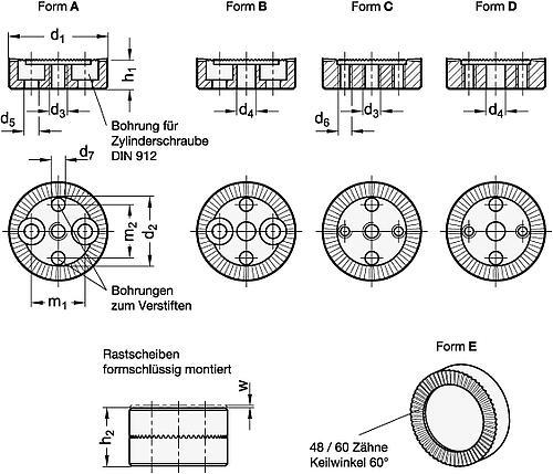 Ganter 187.4-22-48-A-NI EDELSTAHL RASTSCHEIBE, SINTERMETALL - GN 187-4 Rastscheiben - Edelstahl-Skizze
