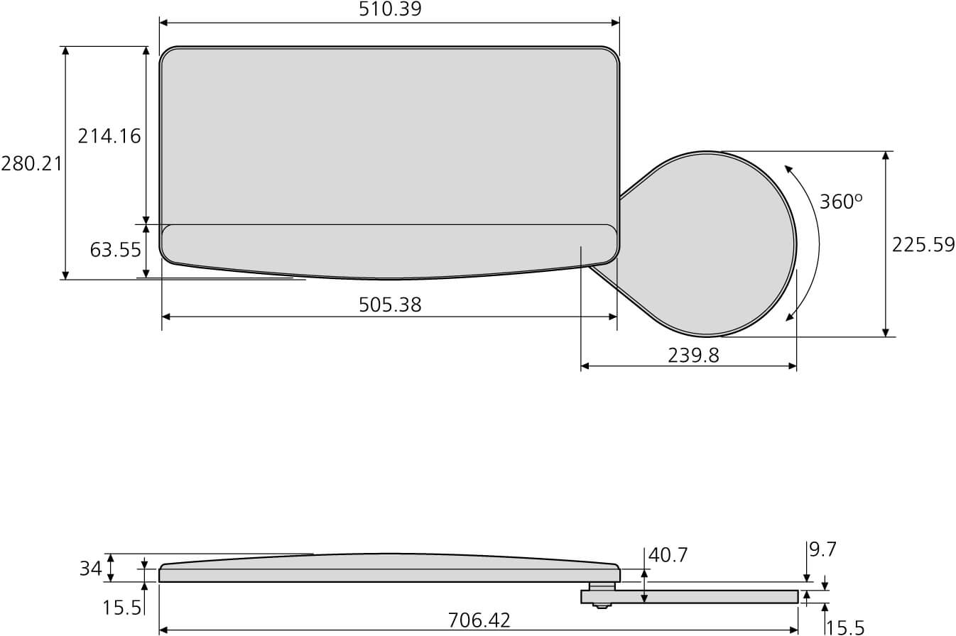 Accuride CBERGO-TRAY200 Standardtastaurauszug Lastwert bis 34Kg, Teilauszug, höhenverstellbar, 5 Jahre Gewährleistung - EGTRAY - Zeichnung