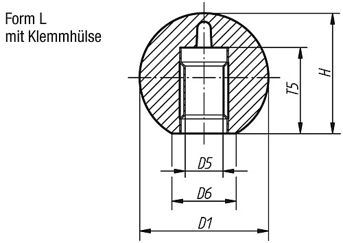 Kipp K0159.42005 KUGELKNOPF D1=20, D5=5, FORM L, DUROPLAST - KIPP K0159-L Kugelknoepfe glatt DIN 319 erweitert F