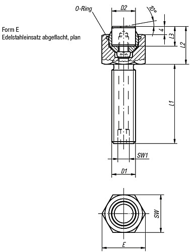 Kipp K0289.224X040 PENDELAUFLAGE FORM E MIT O RING D1=M24, L1=40 - KIPP K0289-E Pendelauflagen verstellbar - mit O Rin