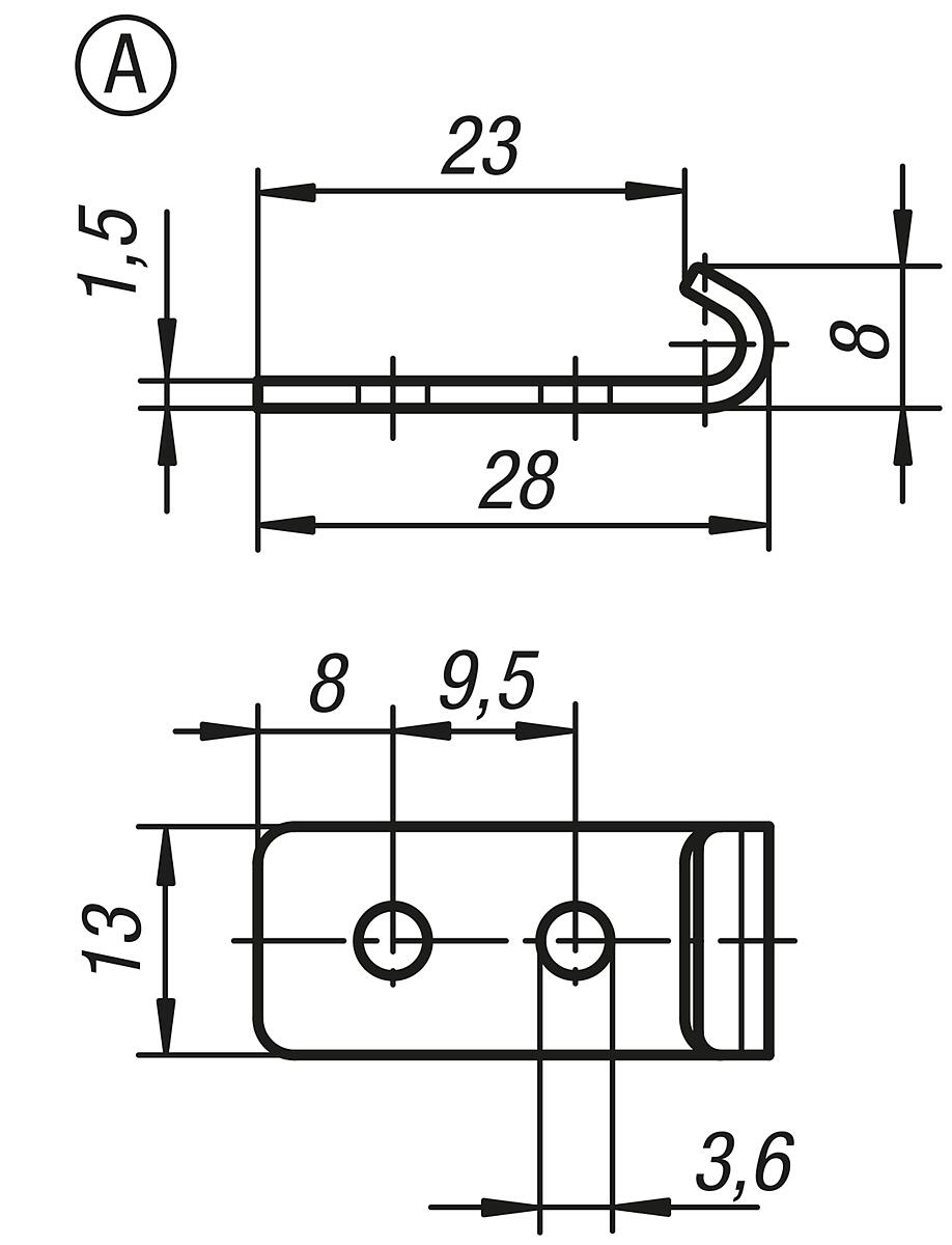 Kipp K0044.9136281 GEGENHAKEN ZU SPANNVERSCHLUSS, FORM A, STAHL - K0044-GHA Gegenhaken Form A - Massblatt