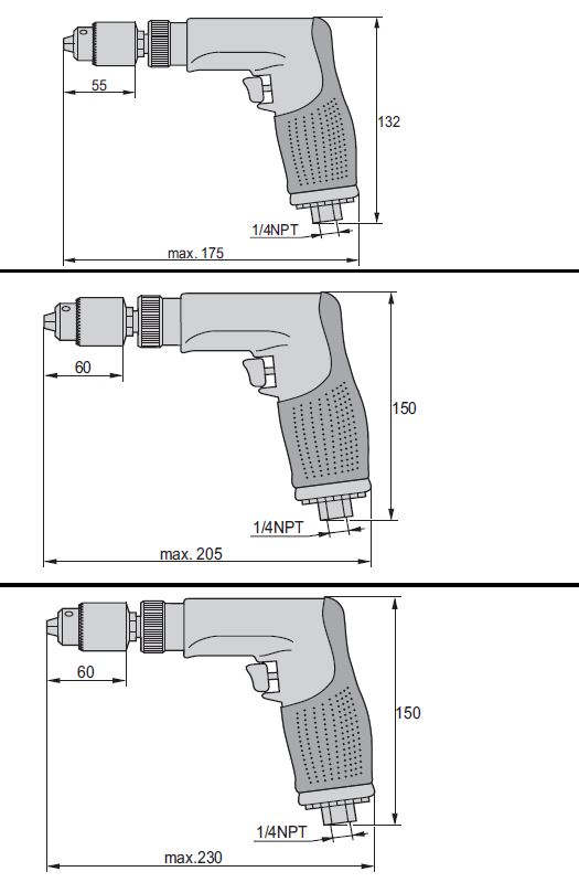 DESTACO 14CFS91-38NL Bohrmaschinen Drehzahl 5.200 1/min, Leistung 300 W, Luftaustritt hinten - Destaco Dotco 14 C Bohrmaschine