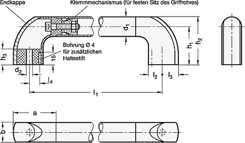 Ganter 767.1-35-600-DOR Bügelgriffe, Aluminium / Kunststoff - GN-767-1-Buegelgriffe-Aluminium-Kunststoff-Skizze