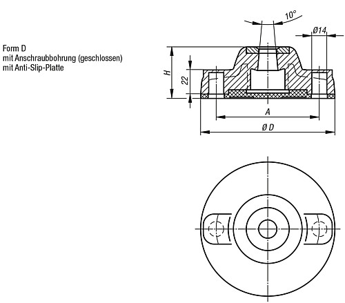 Kipp K0424.41251 TELLER F. STELLFUSS FORM D ANTISL, - KIPP K0424-D Teller fuer Stellfuesse aus Kunststoff -